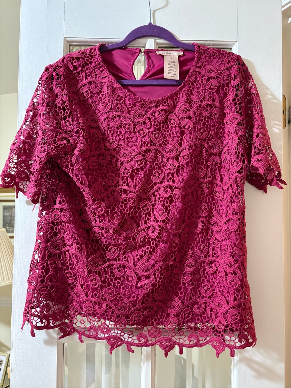 Philosophy Crochet Lace Short Sleeve Top — Magenta